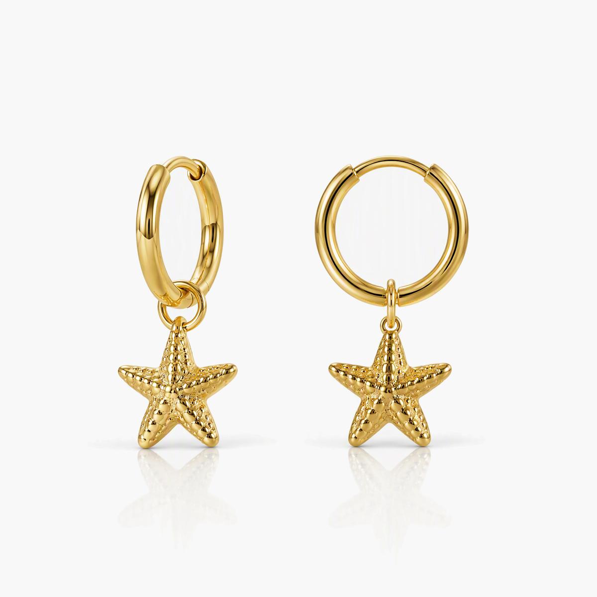 Cute Starfish Charm Hoop Earrings