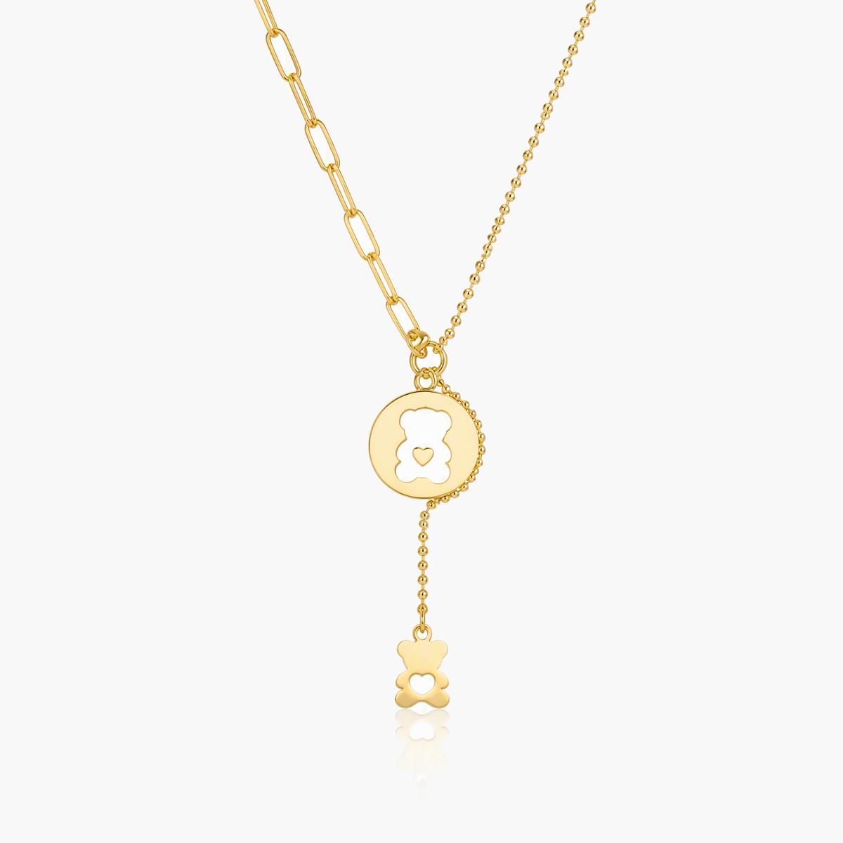 Cute Bear & Flower Disc Necklace