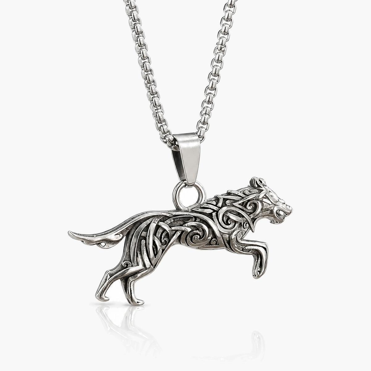 Celtic Wolf Pendant Necklace