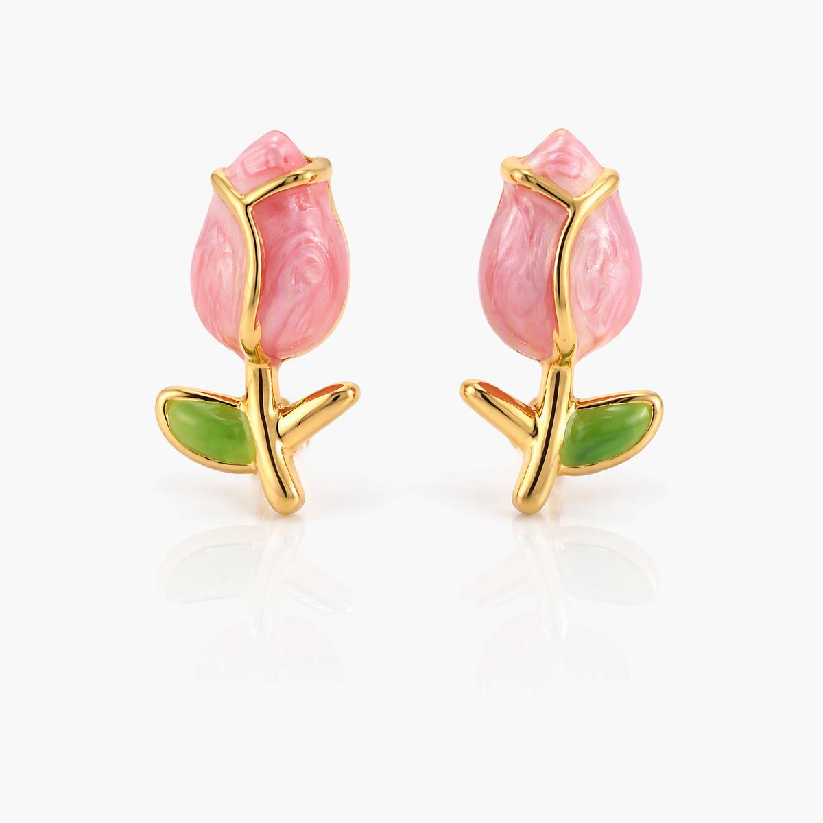Cute Rose Bud Stud Earrings