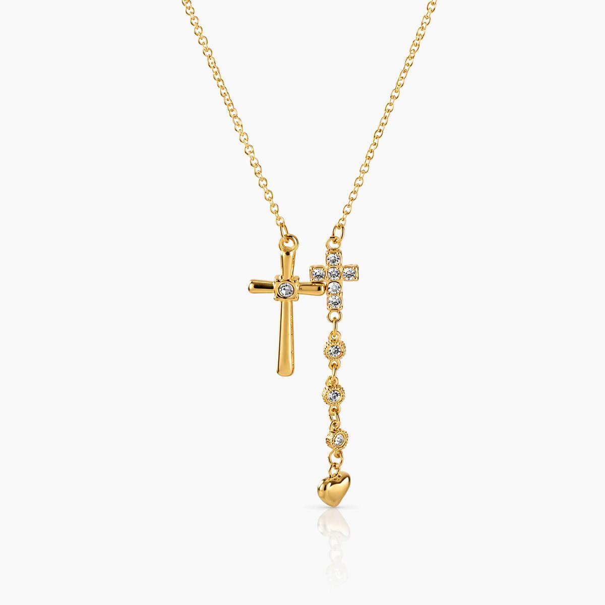 Dainty Cross and Heart Charm Necklace