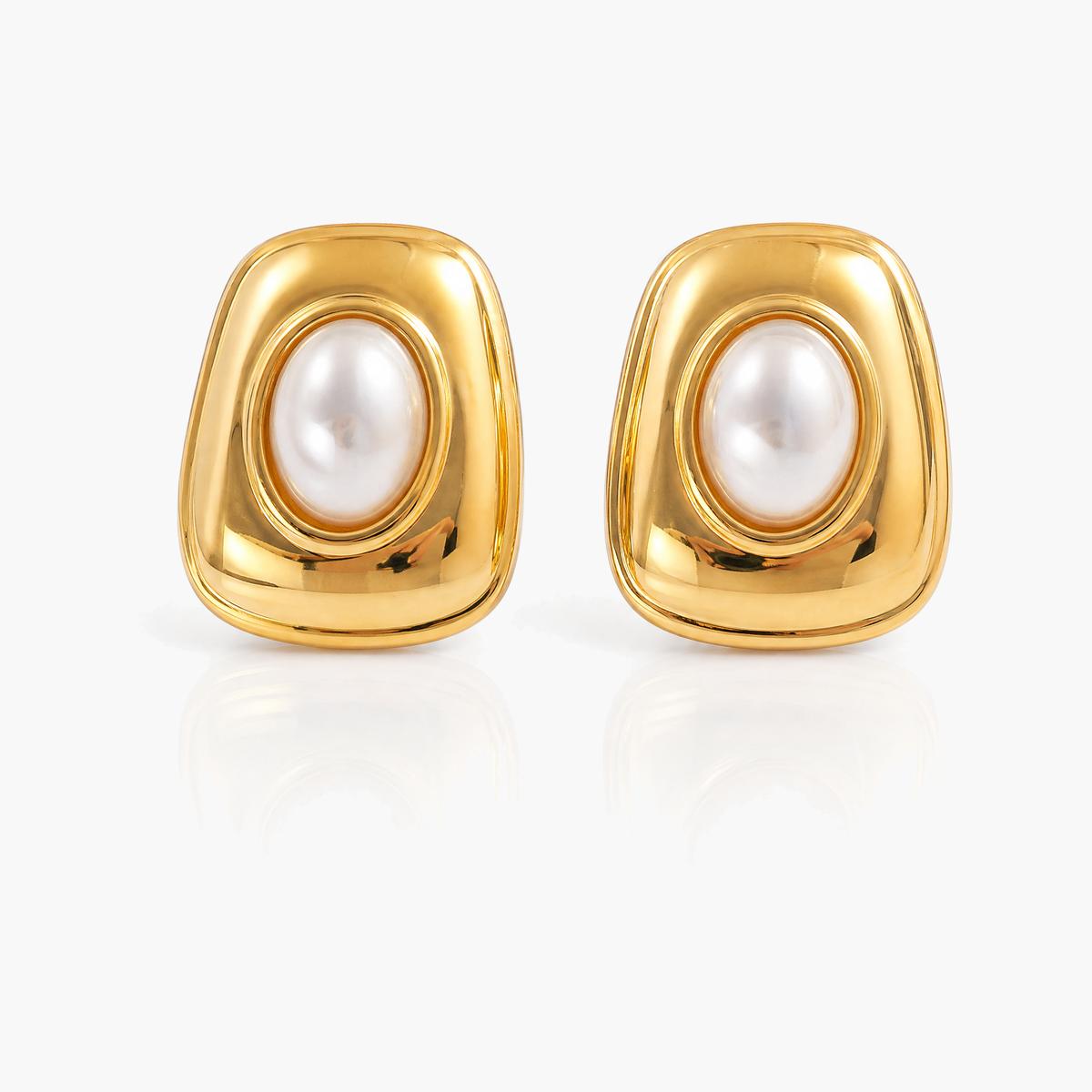Geometric Pearl Stud Earrings