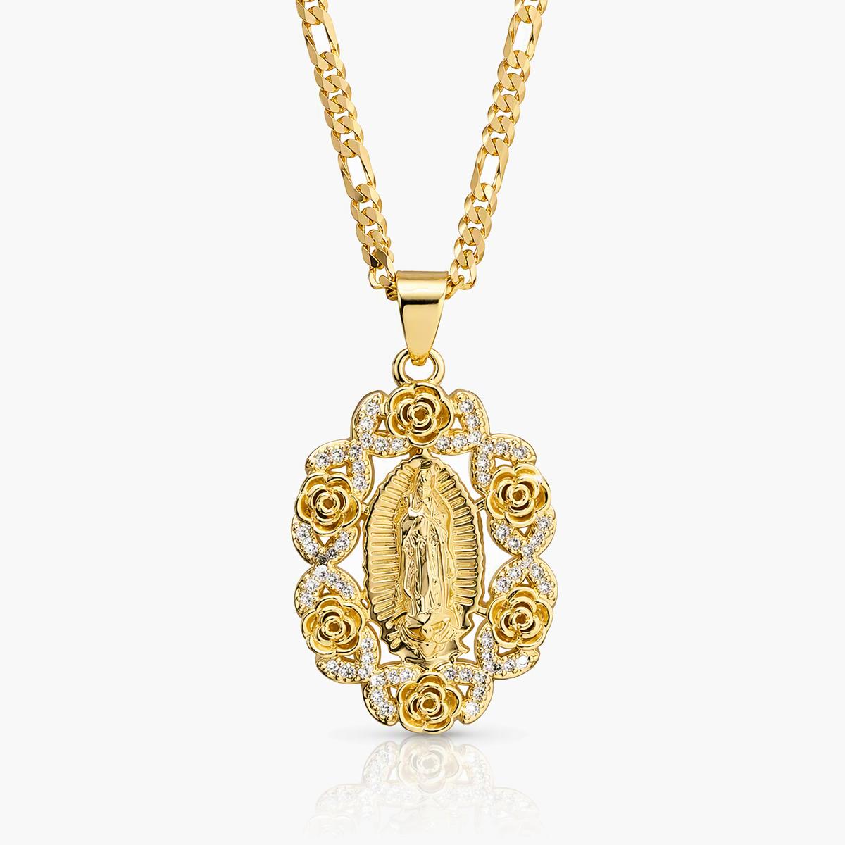 Elegant Virgin Mary Rose Pendant Necklace