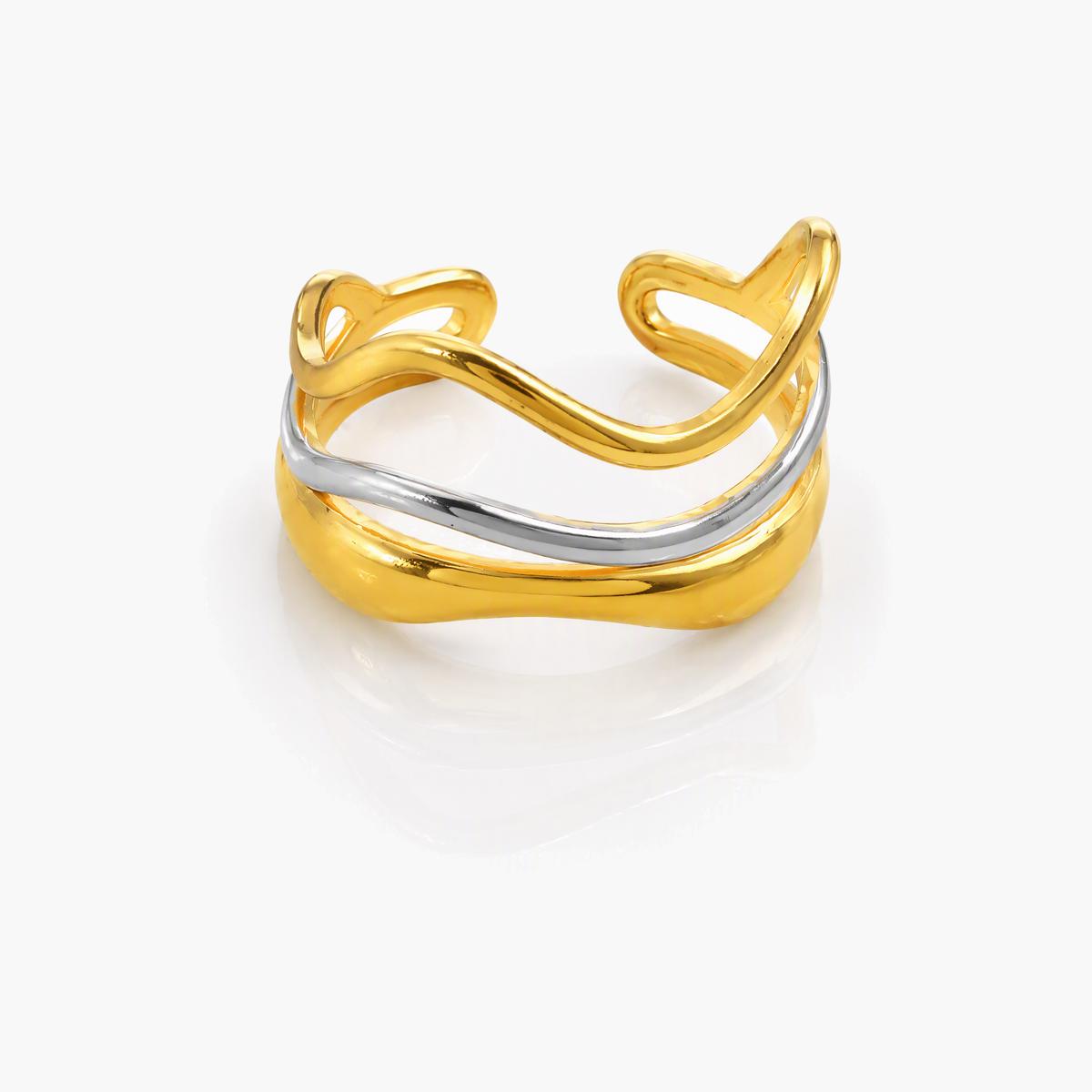 Trendy Mixed Motif Open Cuff Ring