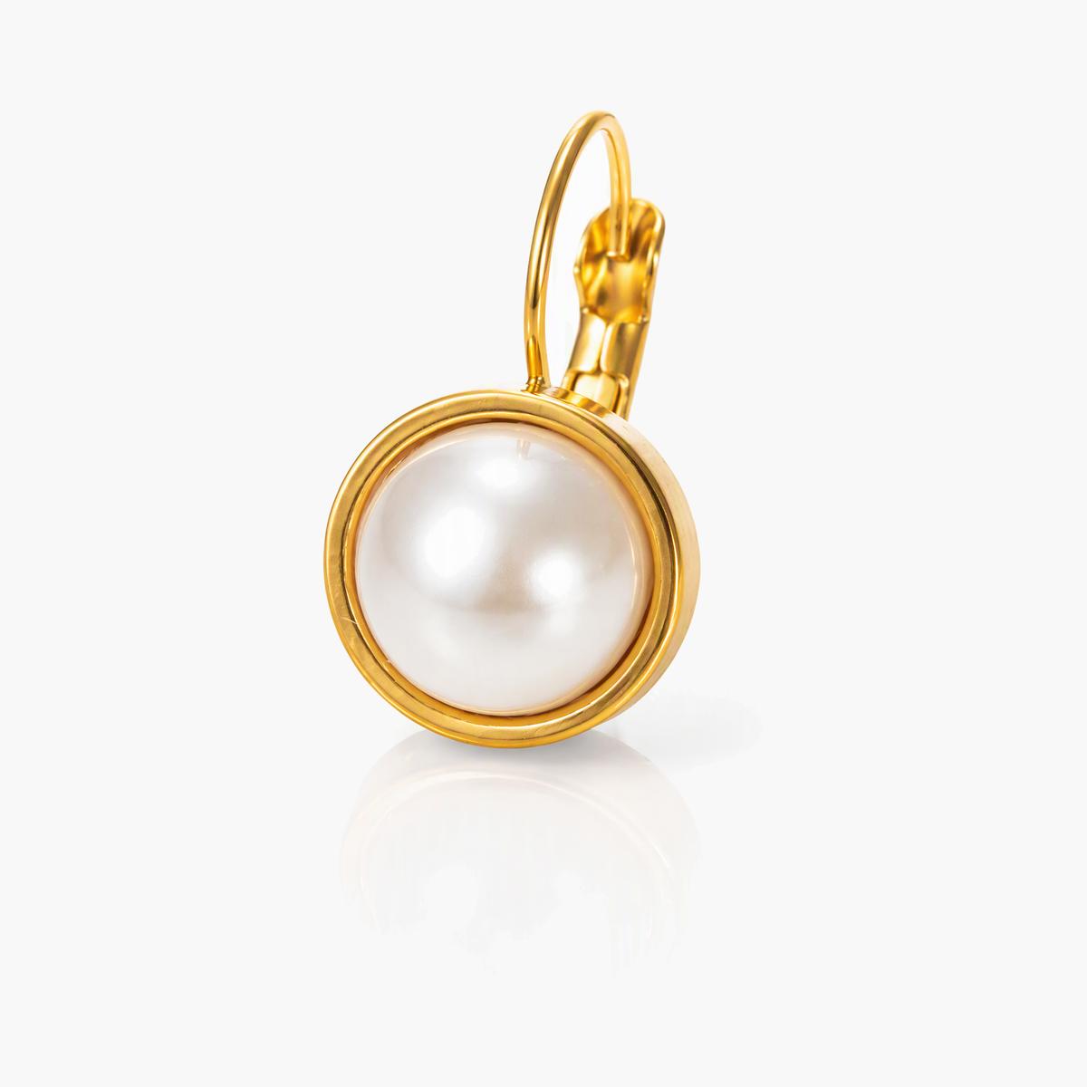 Round Pearl Leverback Earrings