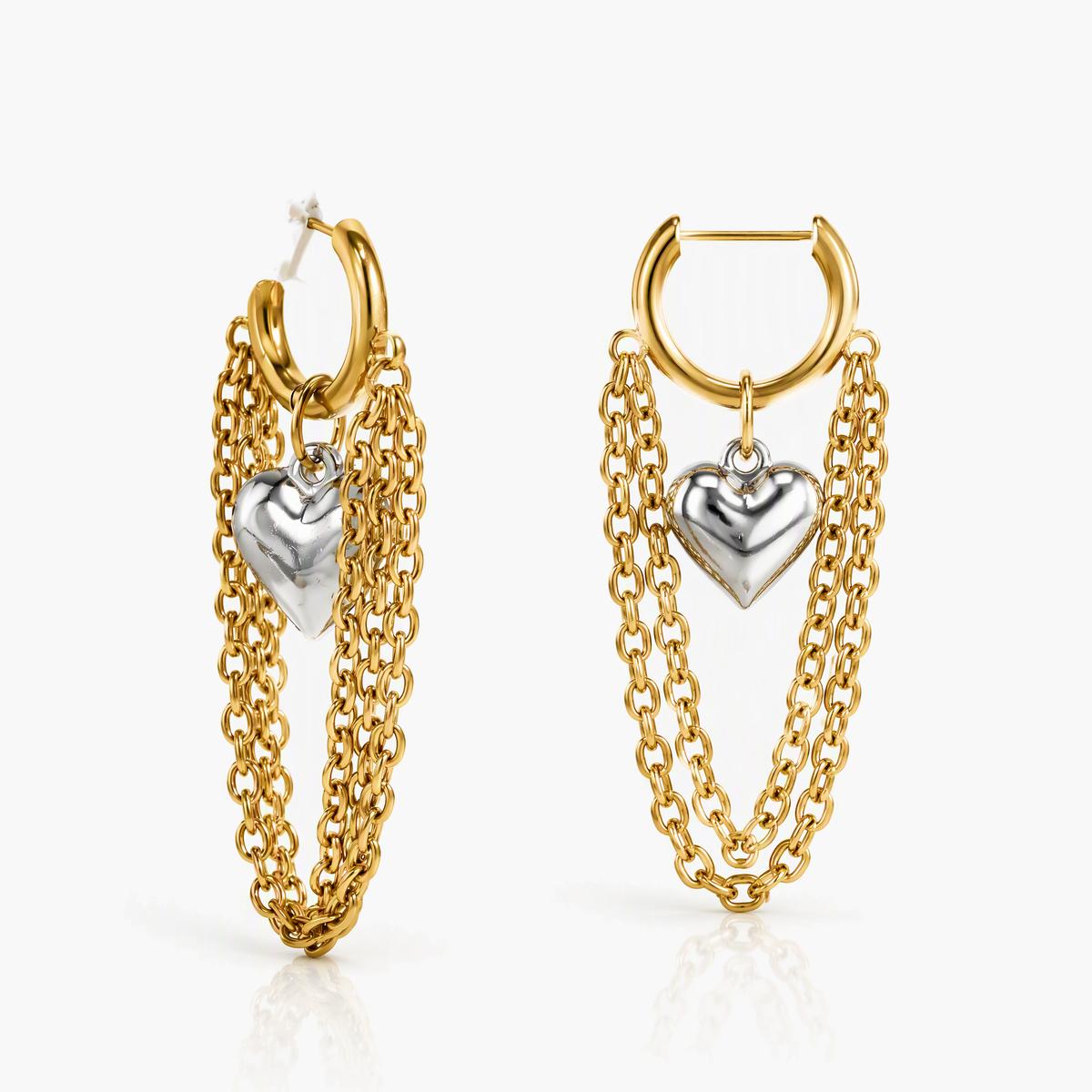 Heart Charm Chain Huggie Earrings