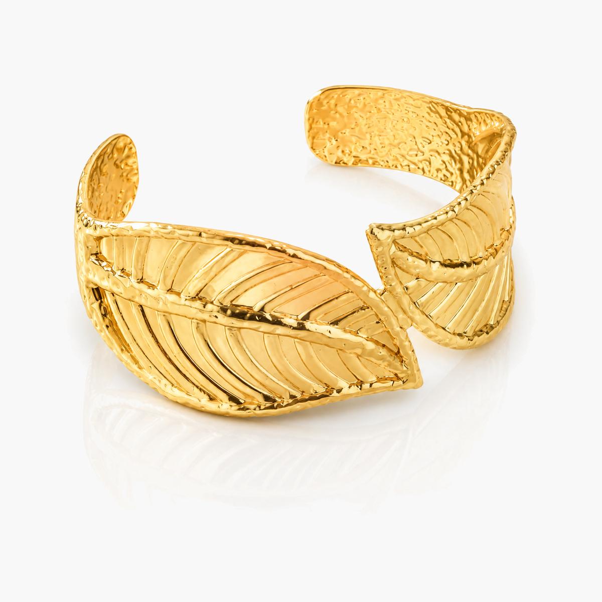 Leaf And Flower Open Cuff Bracelet