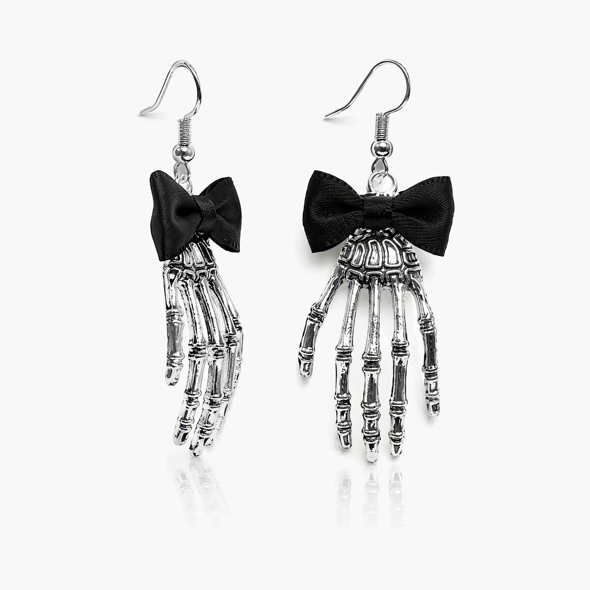 Cute Skeleton Hand Bow Drop Earrings