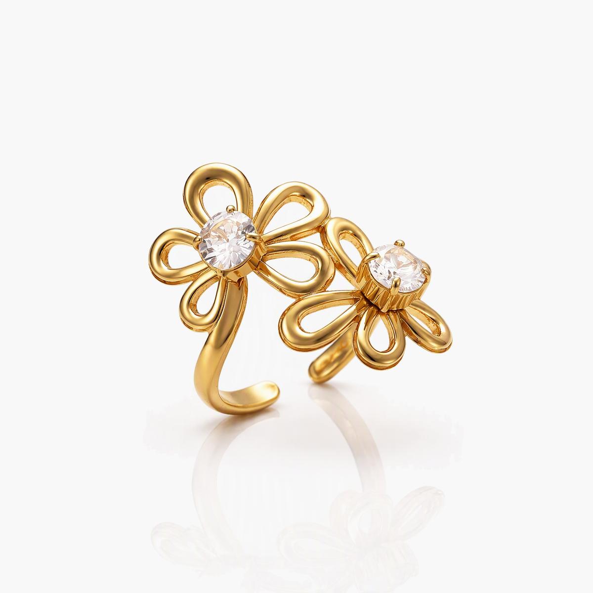 Flower Motif Open Cuff Ring