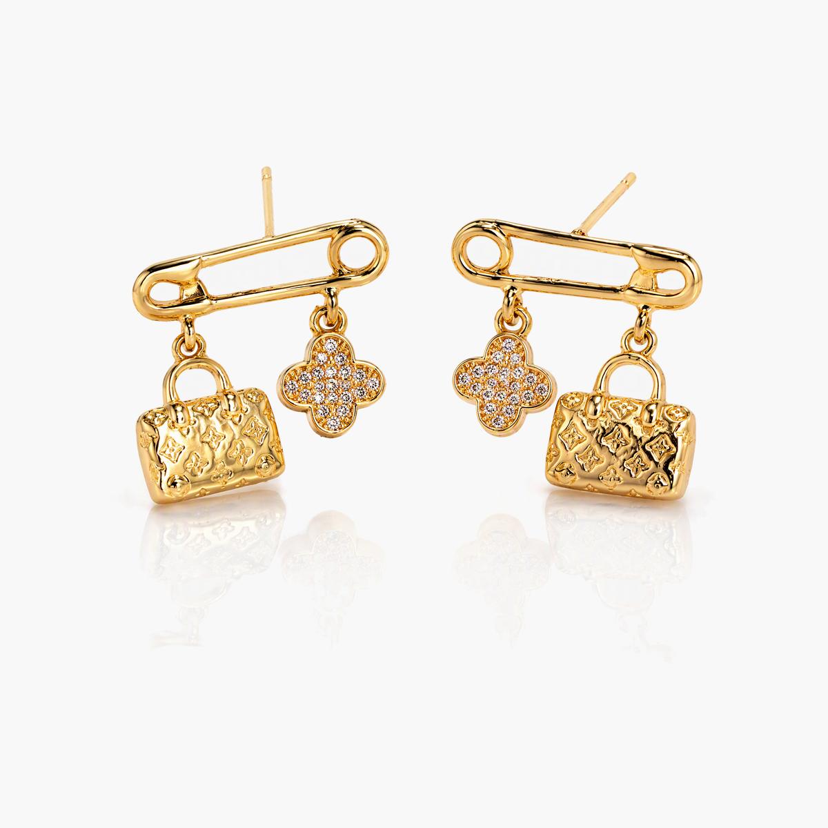 Trendy Safety Pin Clover Drop Earrings