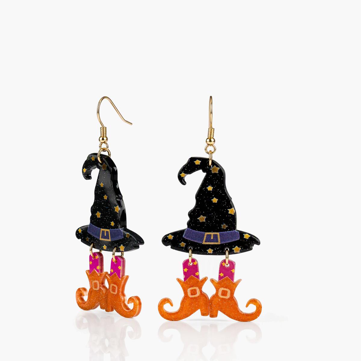 Cute Witch Hat And Cat Drop Earrings