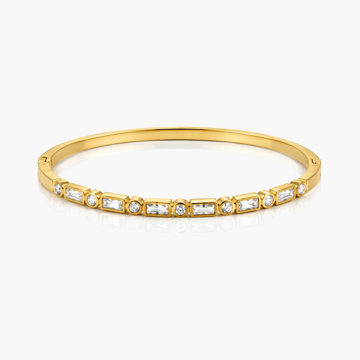 Elegant Inlaid Stone Hinged Bangle