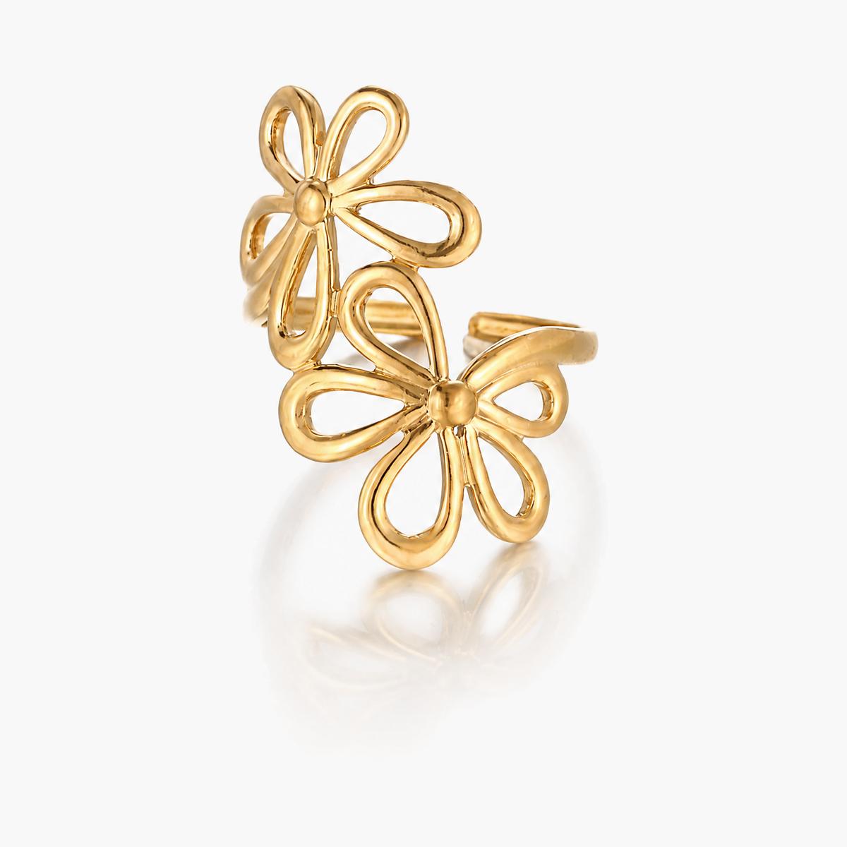 Dainty Double Flower Open Ring
