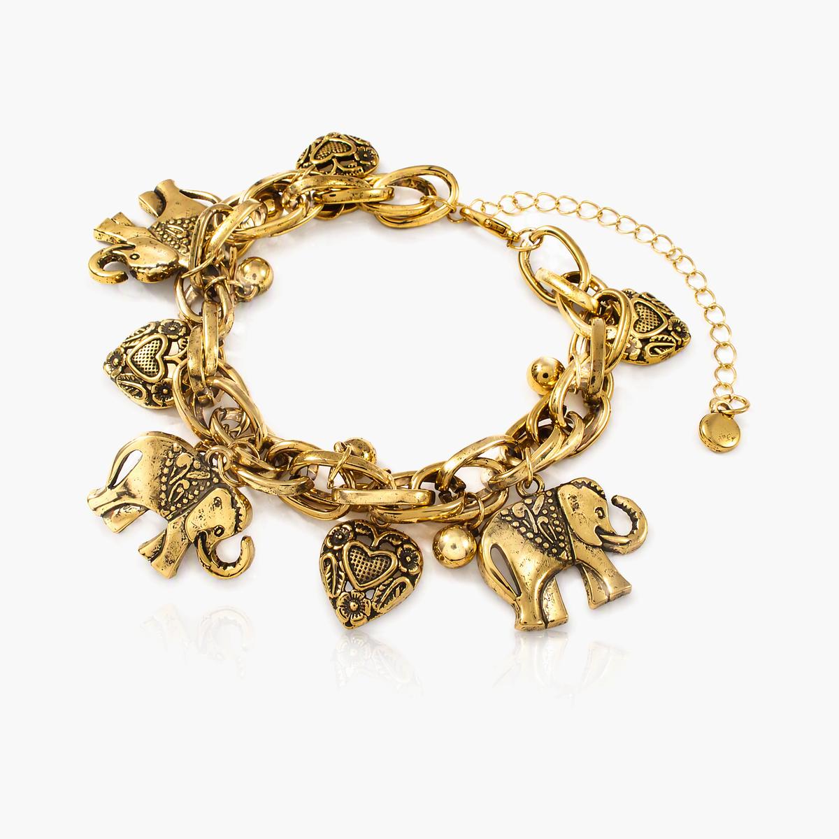 Vintage Elephant Heart Charm Bracelet