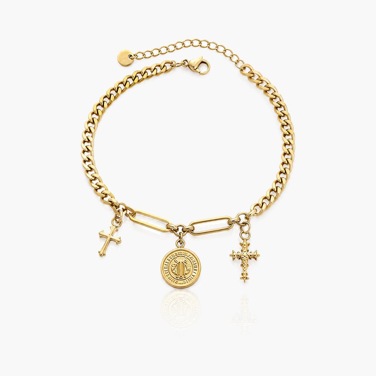 Cross And Coin Charm Bracelet