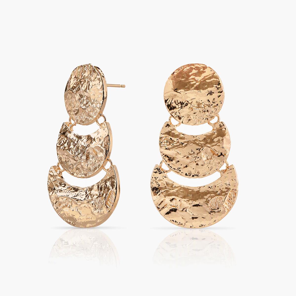 Tiered Hammered Disc Drop Earrings