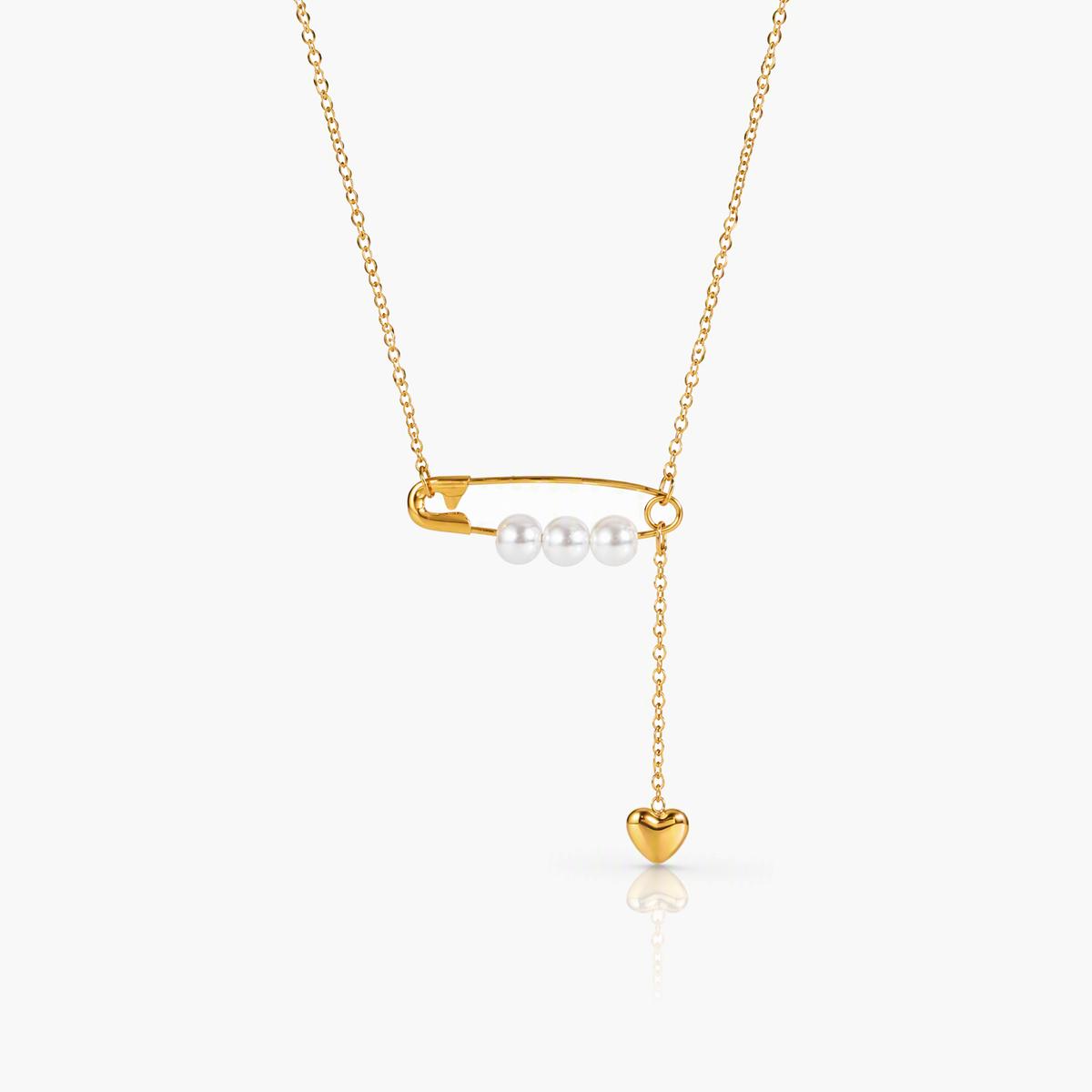 Dainty Safety Pin Pearl Necklace