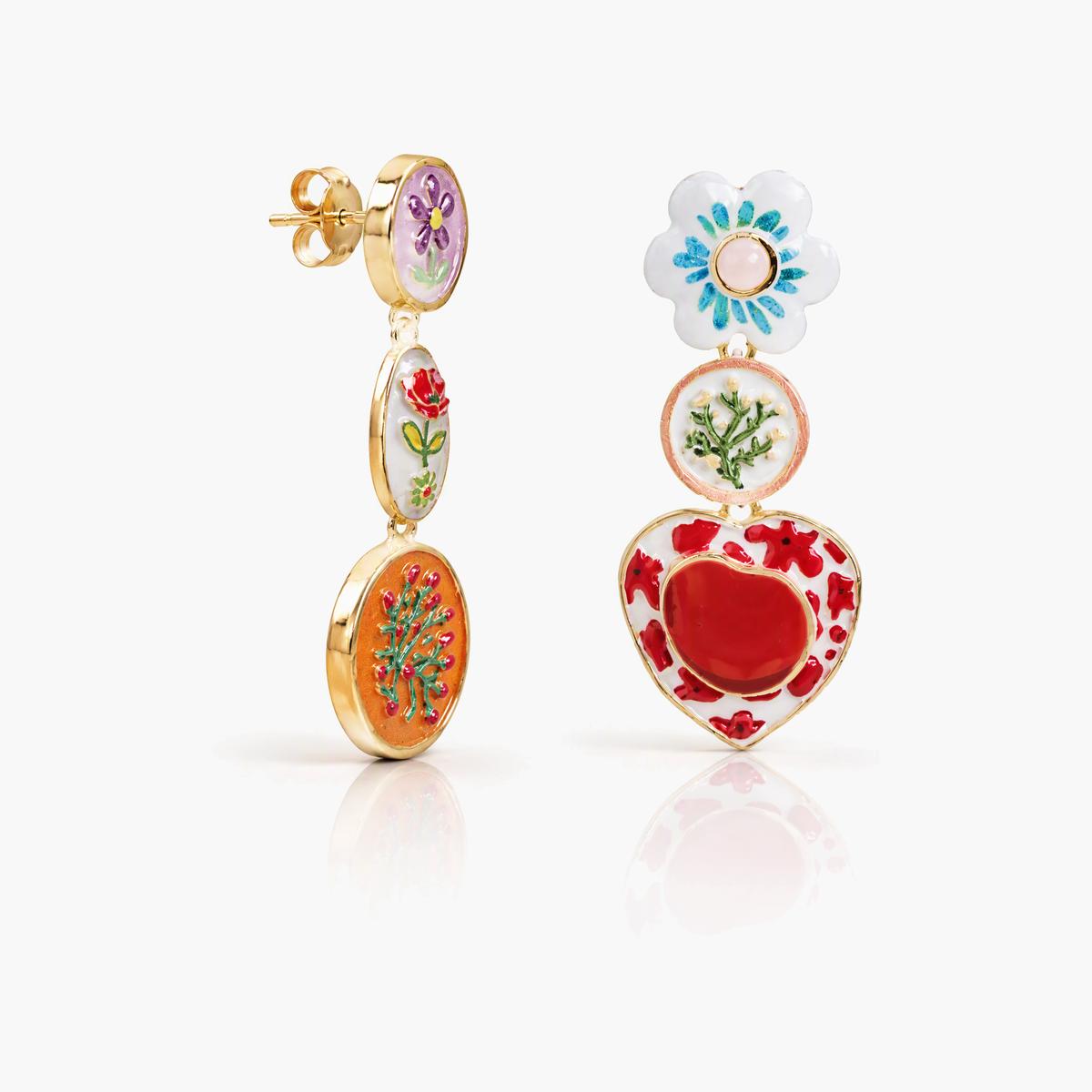Vintage Floral Heart Drop Earrings