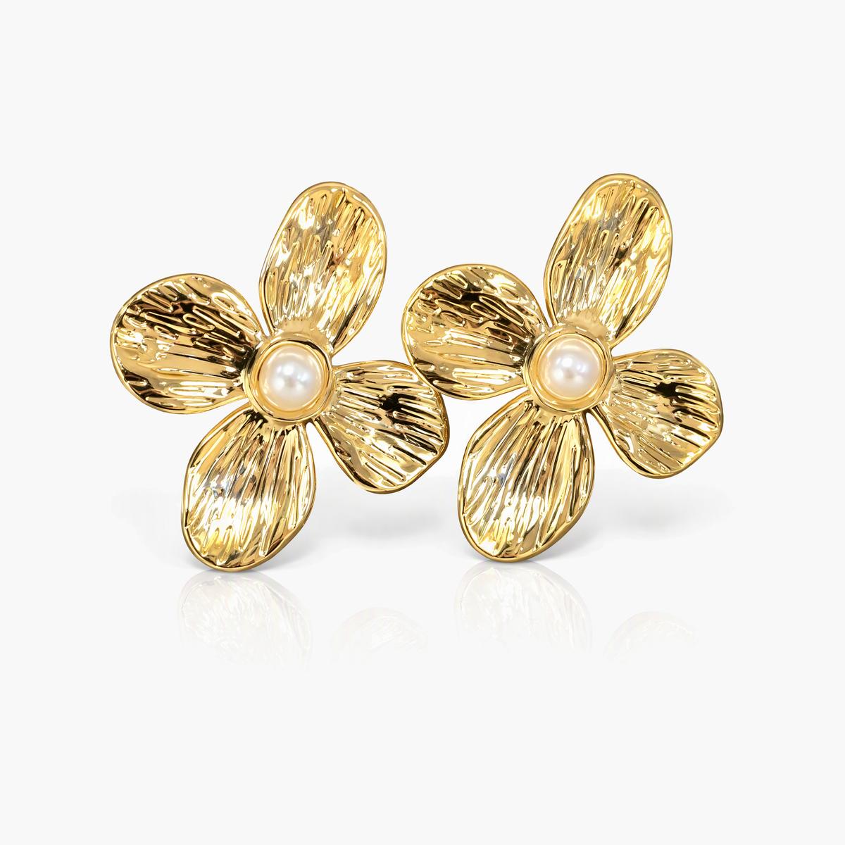 Vintage Flower Pearl Stud Earrings