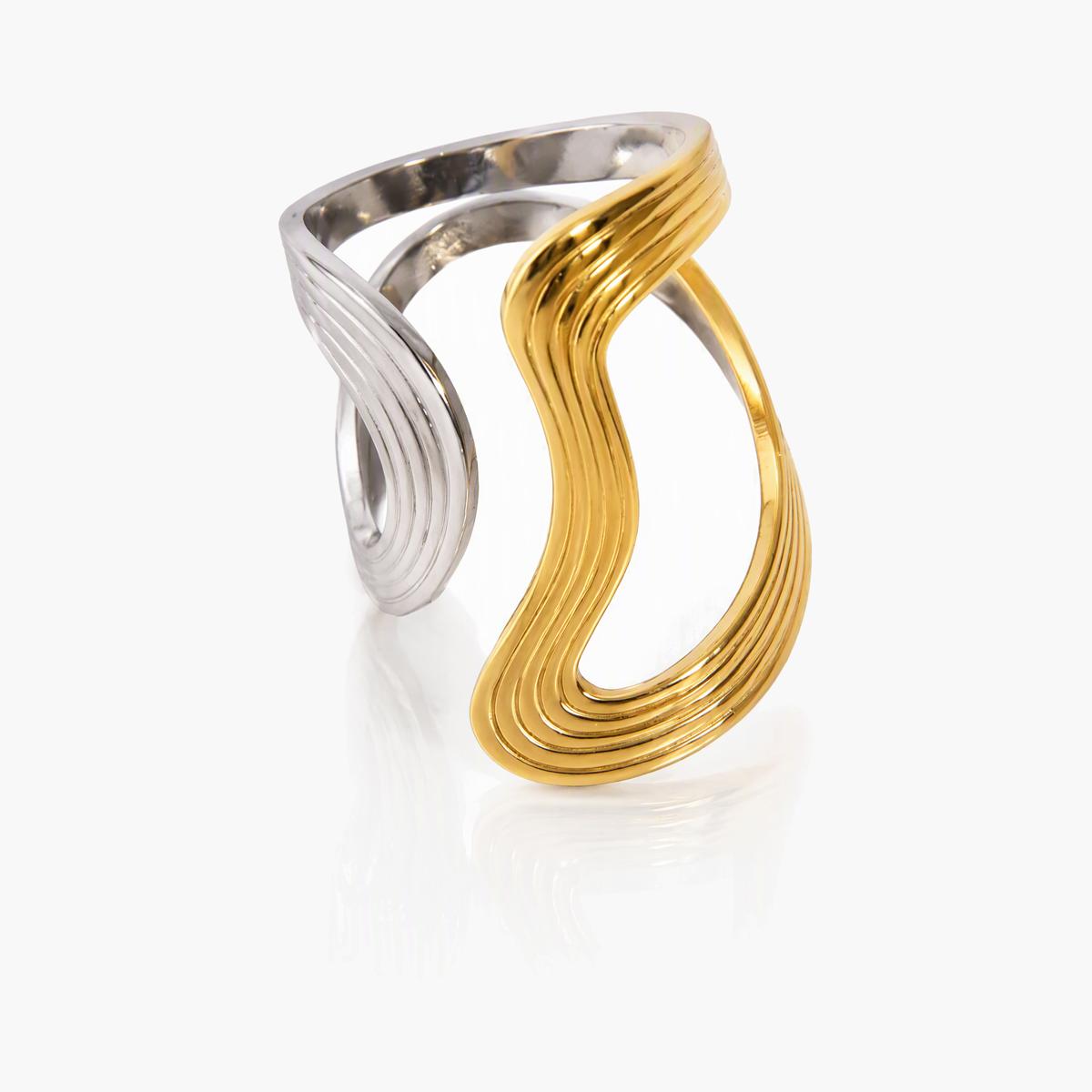 Trendy Wavy Open Cuff Ring