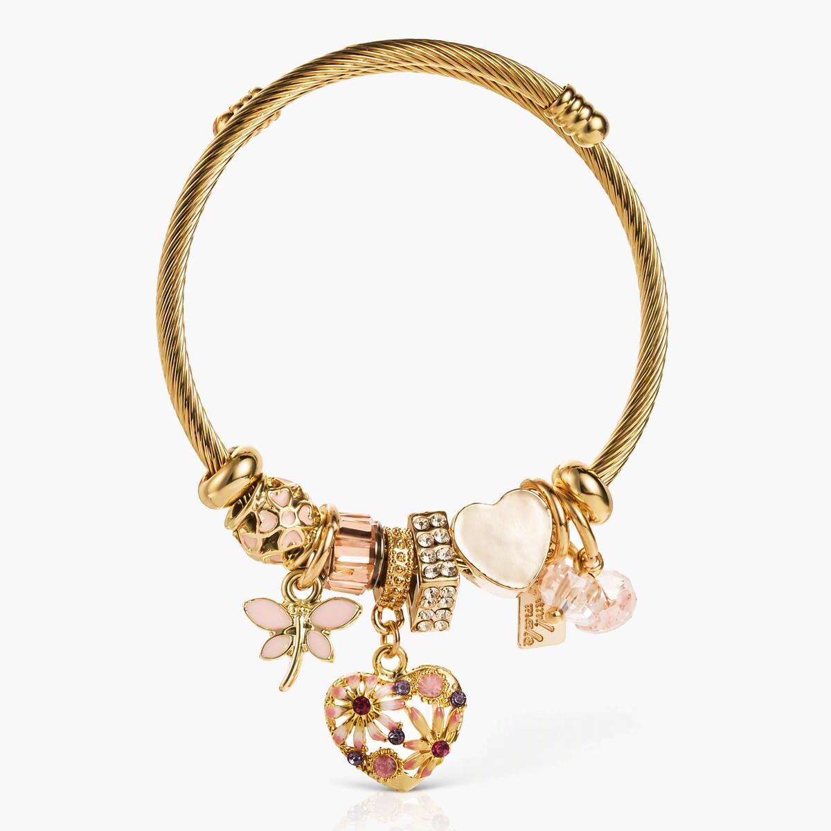 Cute Butterfly Heart Charm Bangle