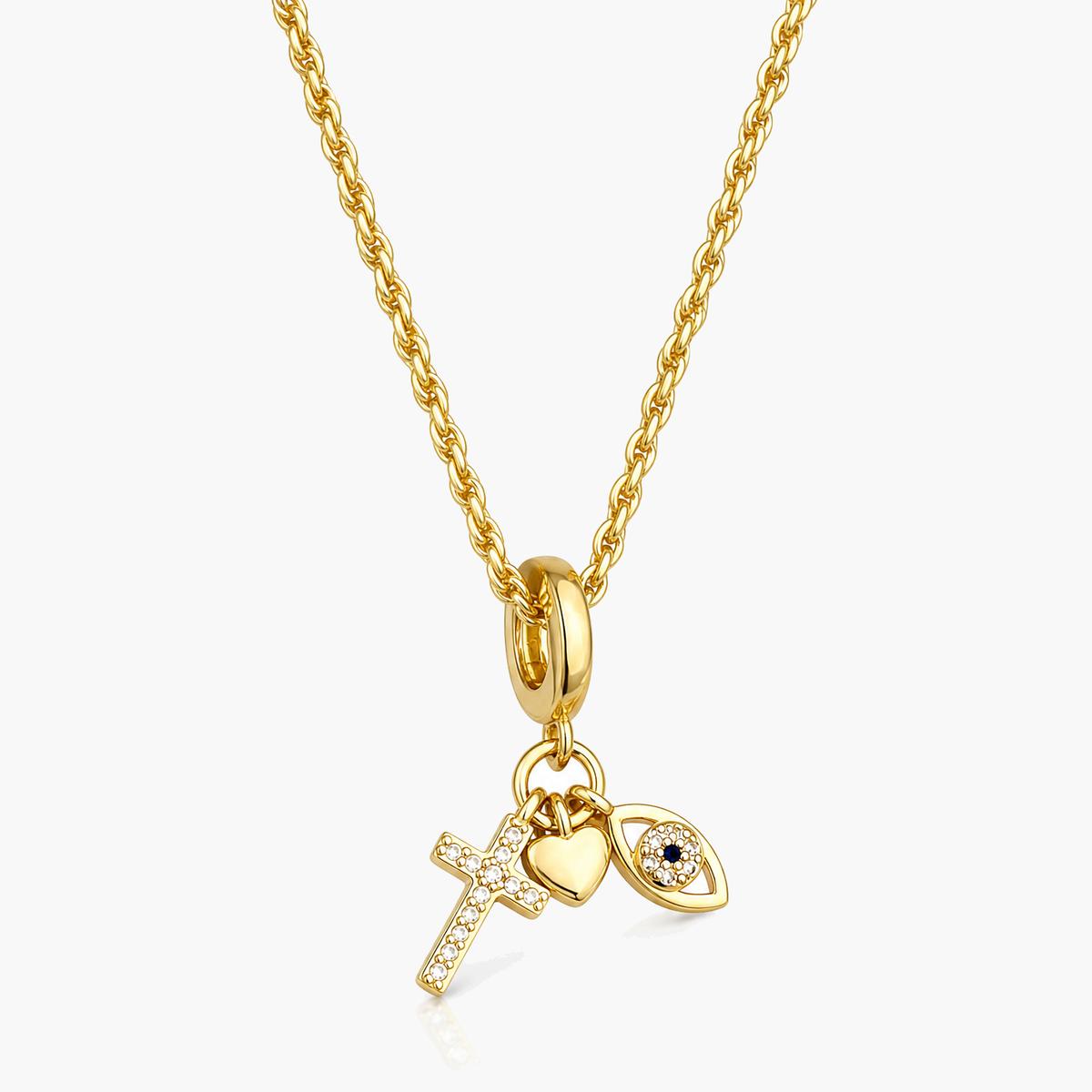 Trendy Cross Heart Eye Charm Necklace