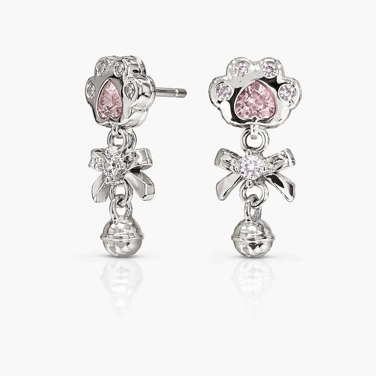 Cute Paw Heart Bell Drop Earrings