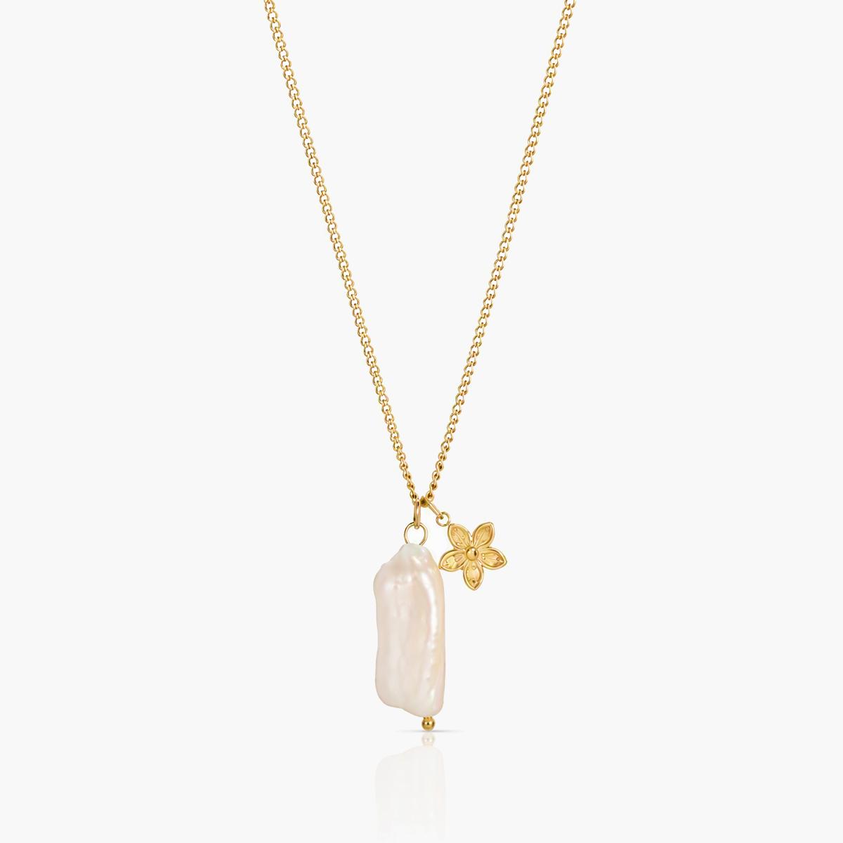 Boho Flower & Pearl Station Necklace