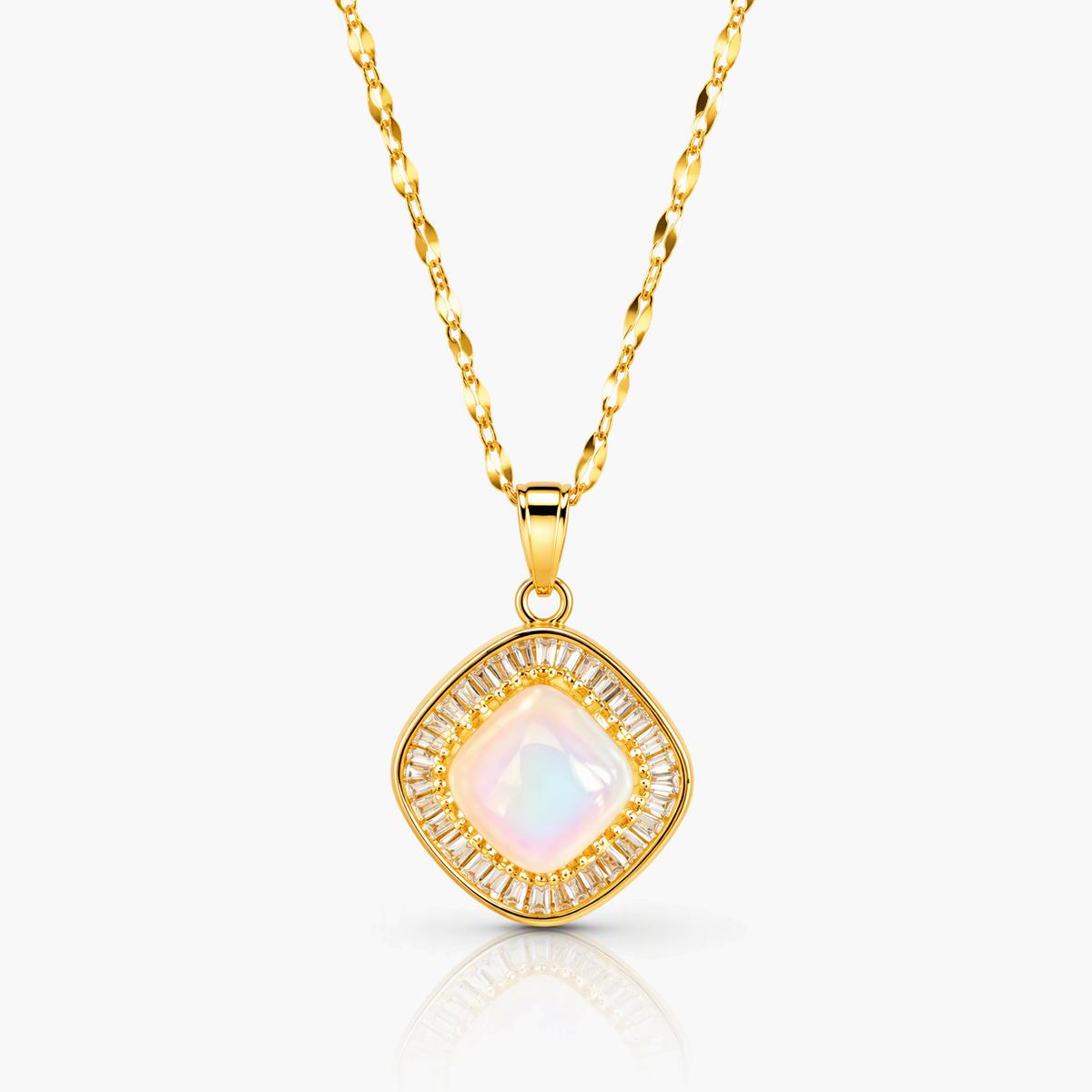 Elegant Square Opal Pendant Necklace