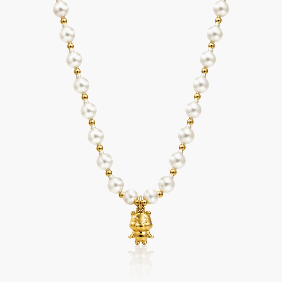 Trendy Pearl Bear Fringe Necklace