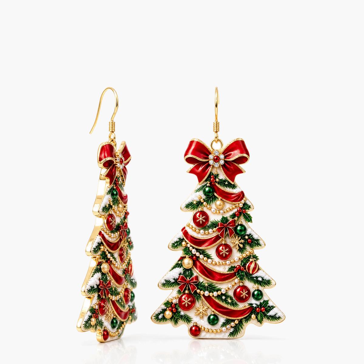 Cute Bow Christmas Tree Drop Earrings