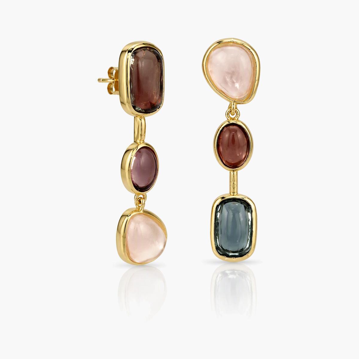 Asymmetrical Multi-Stone Drop Earrings