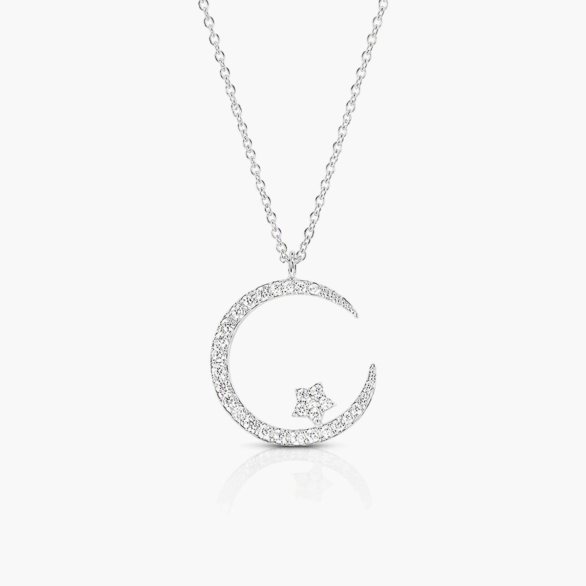 Dainty Crescent Moon Star Pendant Necklace