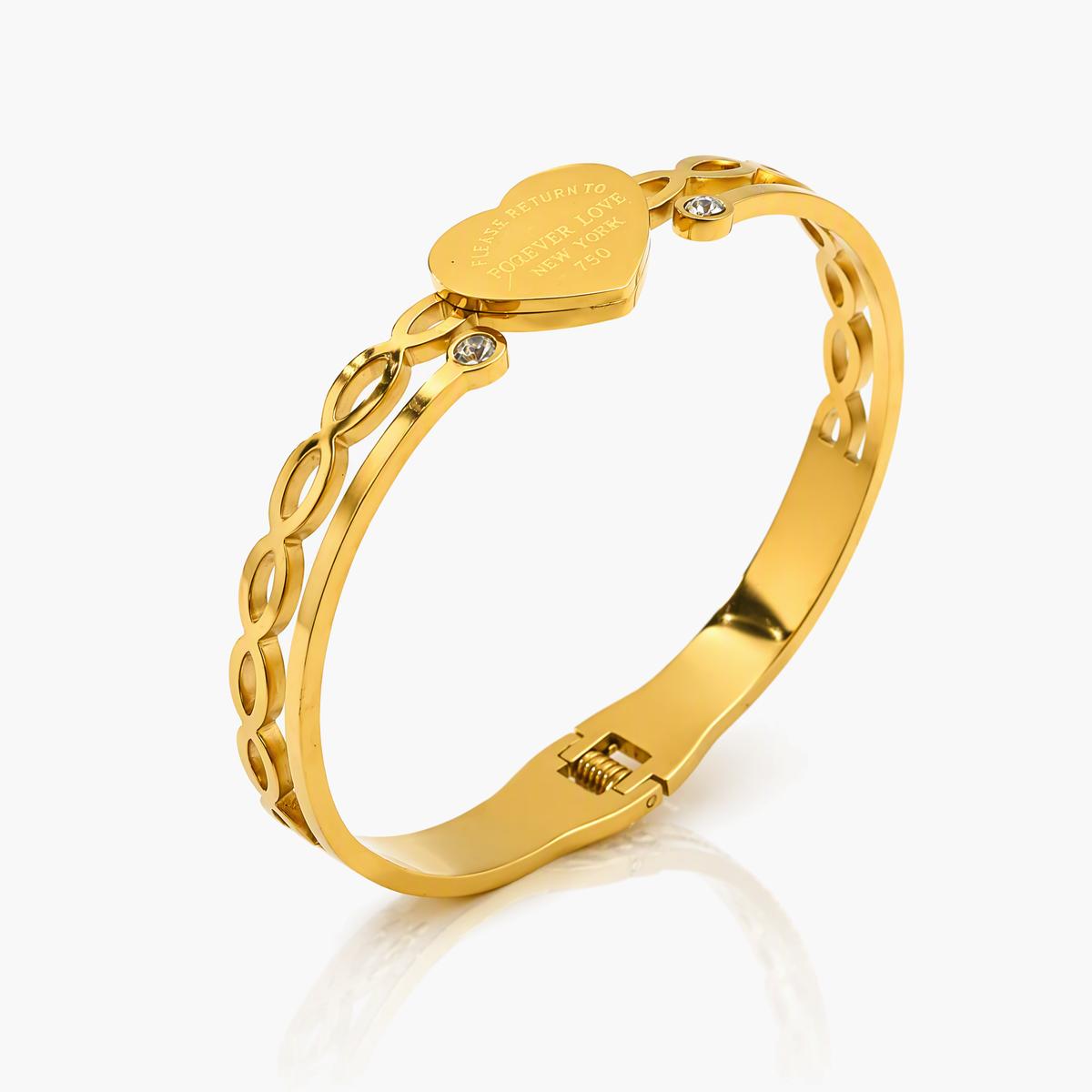Heart Charm Open Cuff Bracelet
