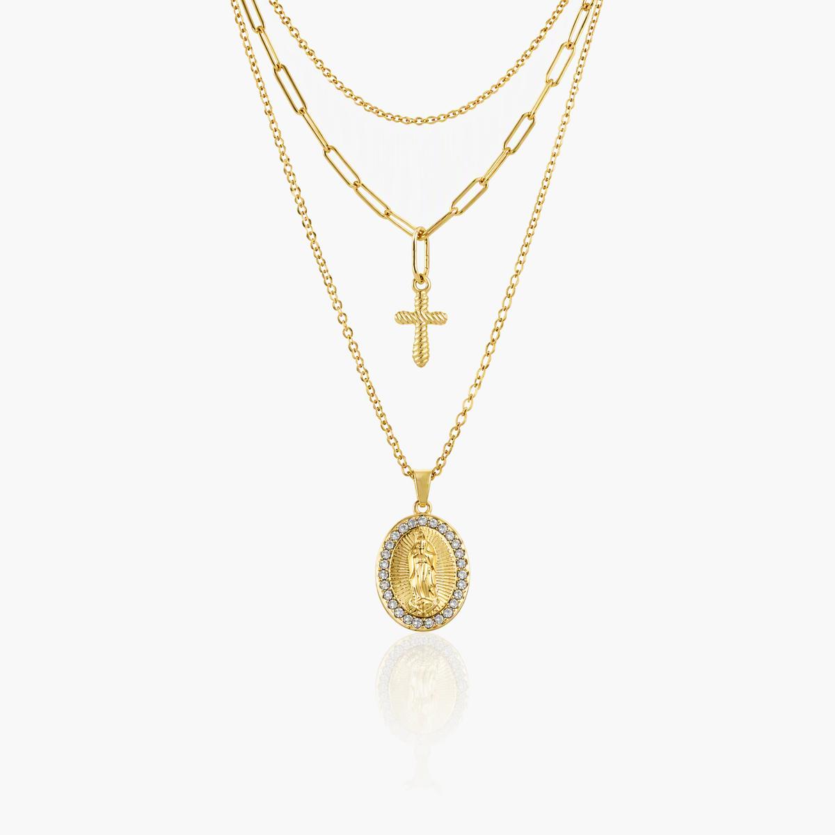 Trendy Cross & Oval Medal Necklace