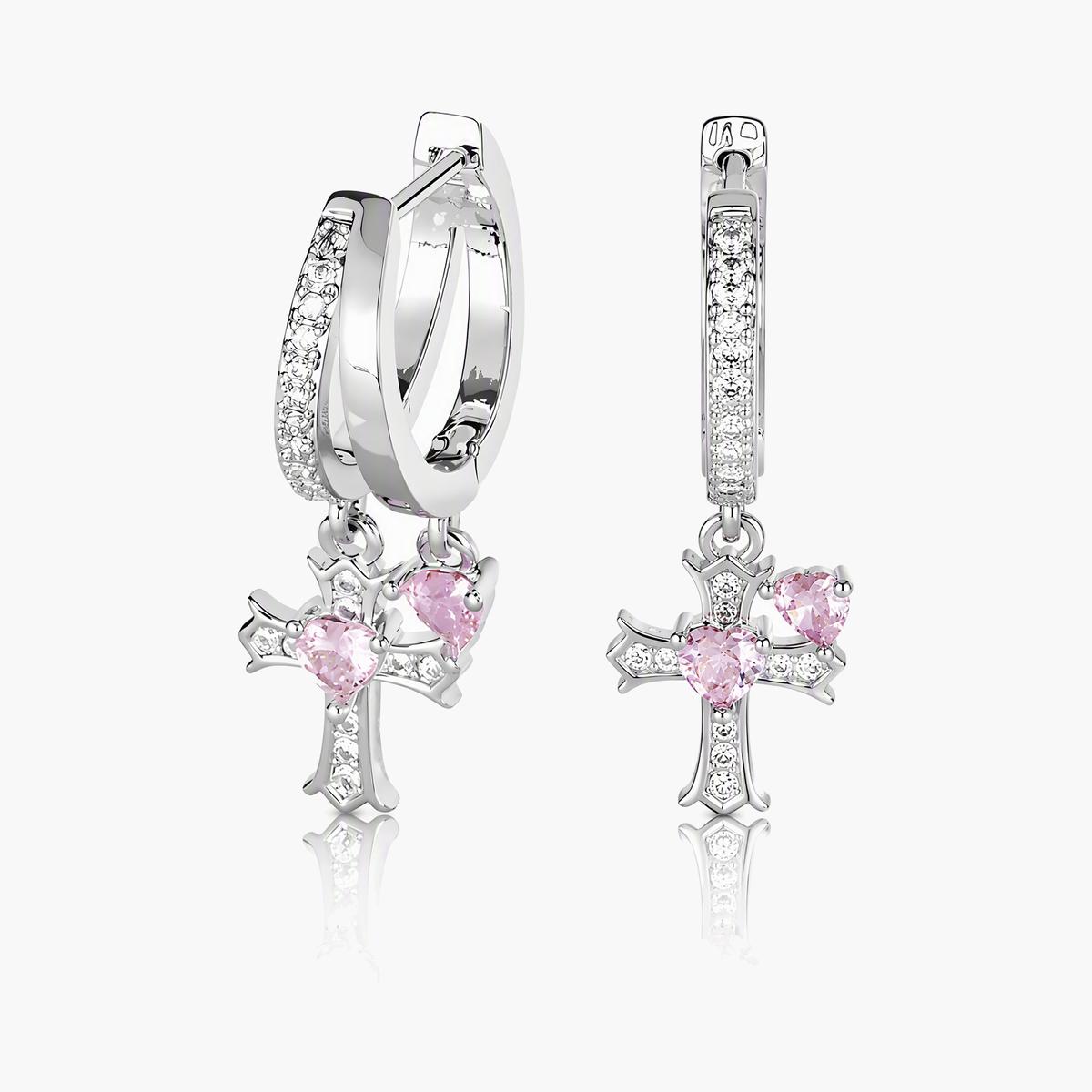 Dainty Cross Heart Charm Huggie Earrings