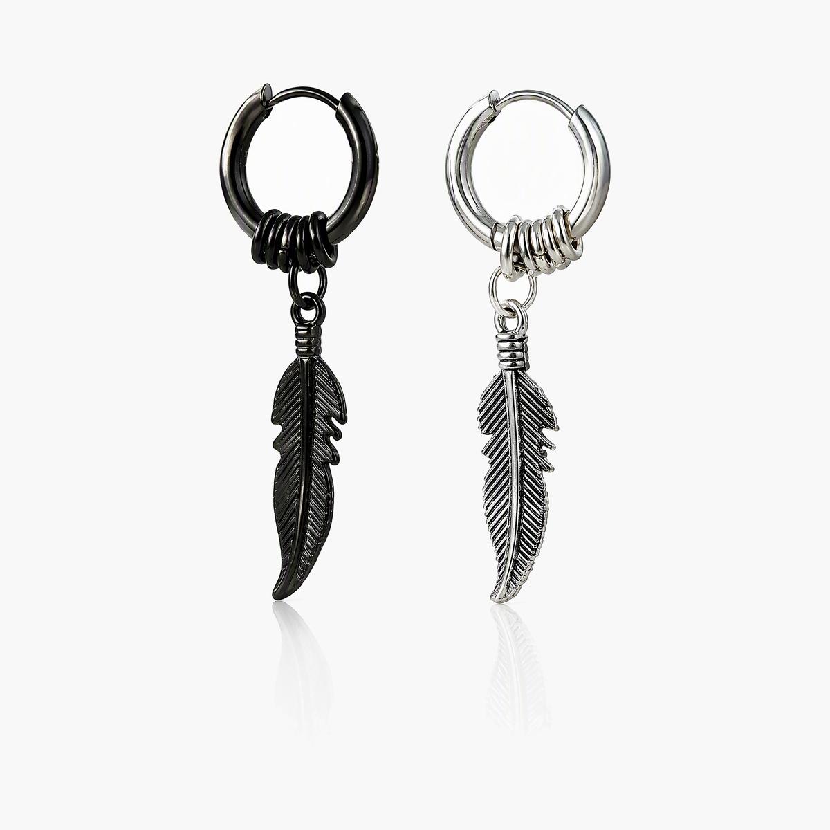 Boho Feather Charm Hoop Earrings
