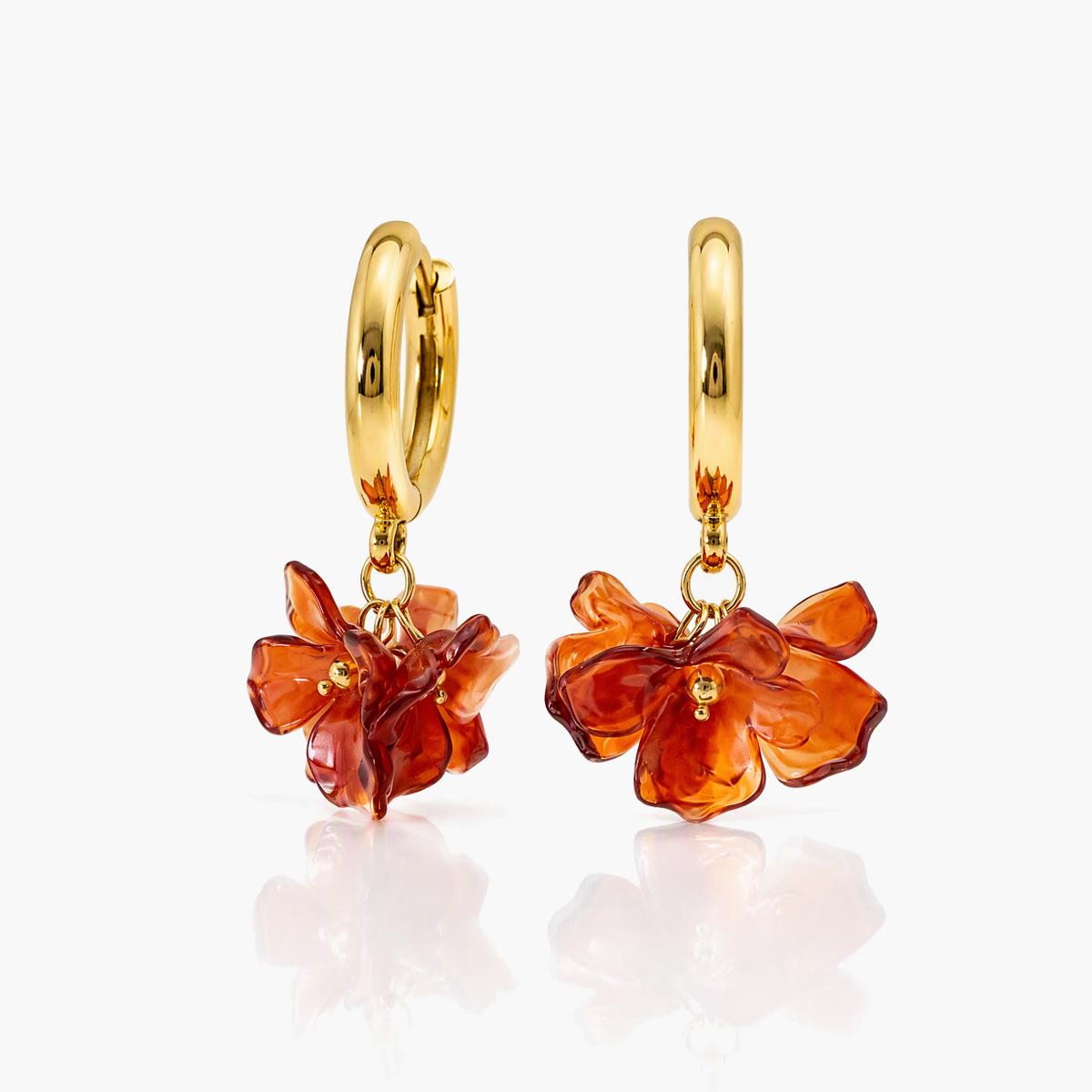 Flower Drop Hoop Earrings