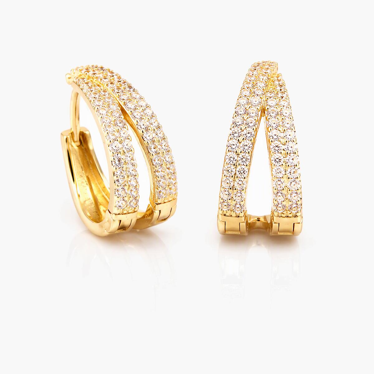 Trendy Double Row Pave Hoop Earrings