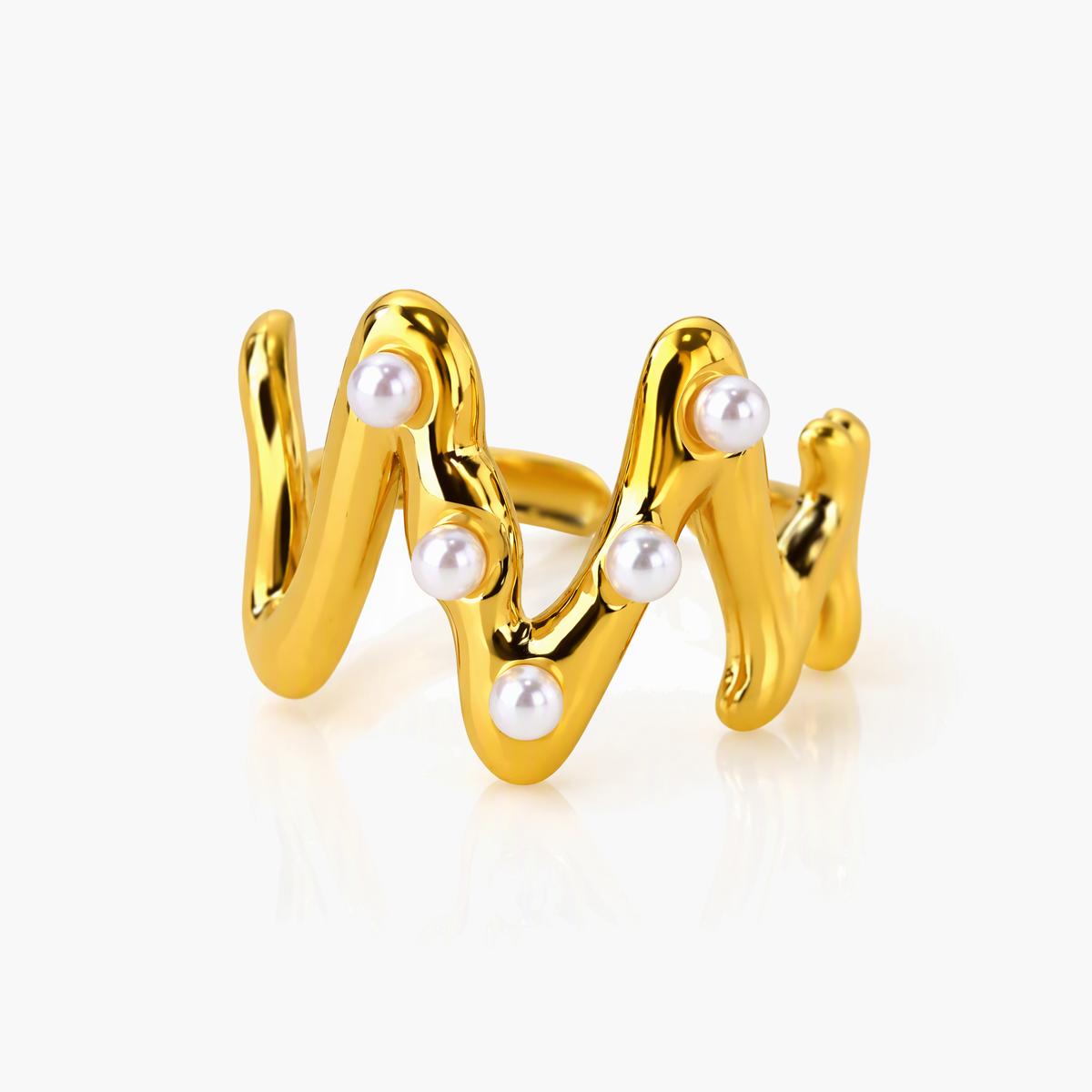 Trendy Wavy Pearl Open Ring