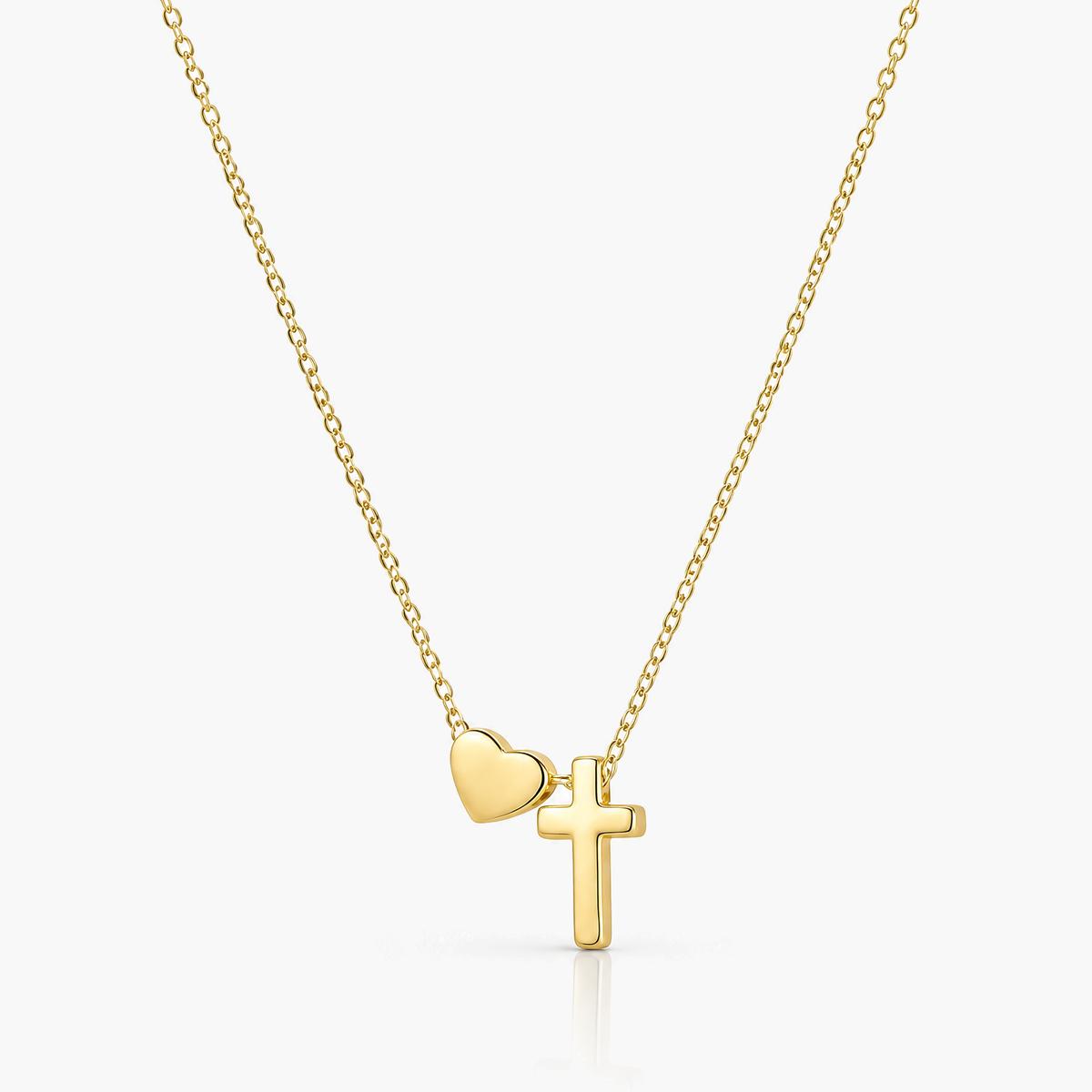 Dainty Heart Cross Necklace
