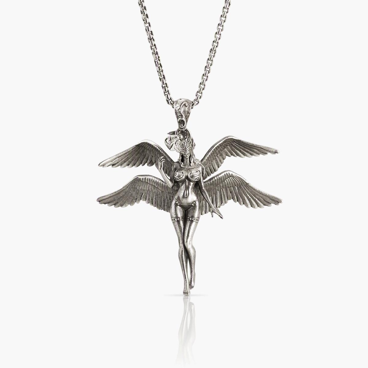 Vintage Four-Winged Angel Pendant Necklace