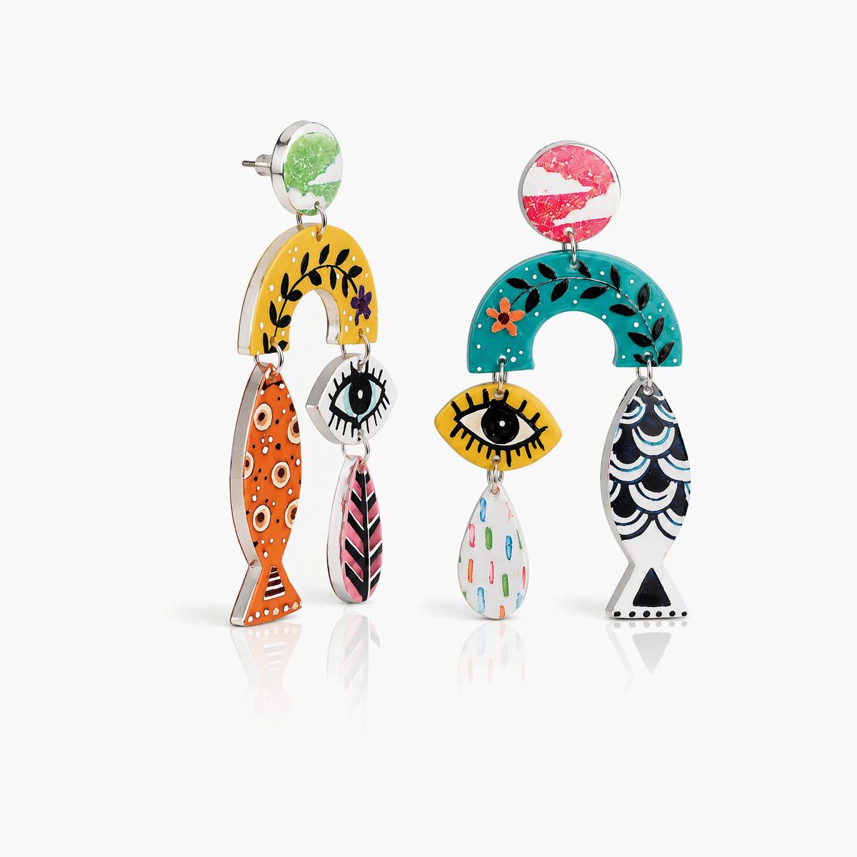 Boho Fish And Eye Drop Earrings