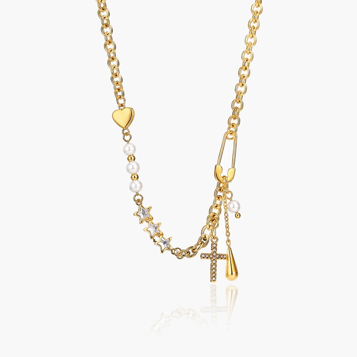 Trendy Heart Star Cross Necklace