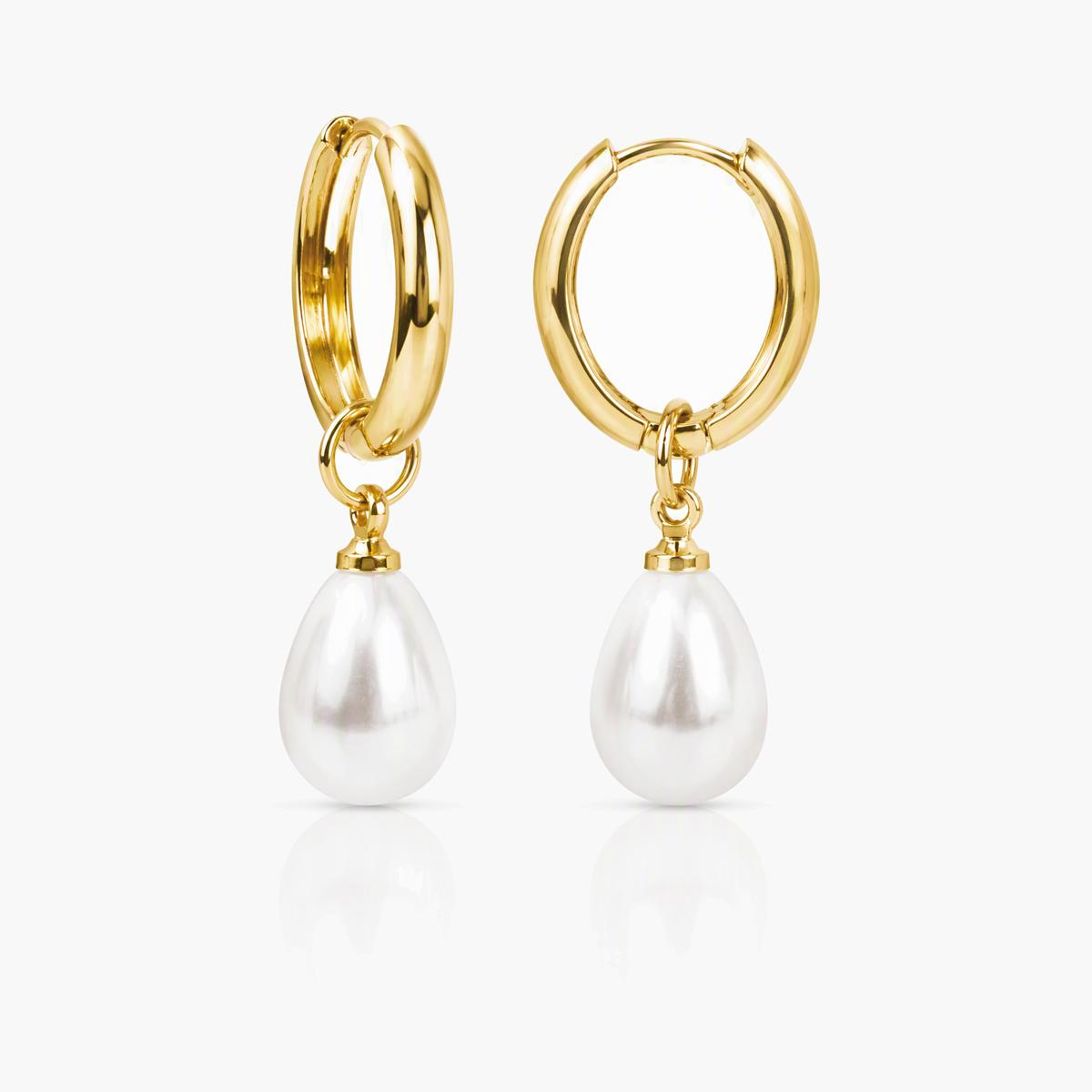 Dainty Teardrop Pearl Huggie Earrings