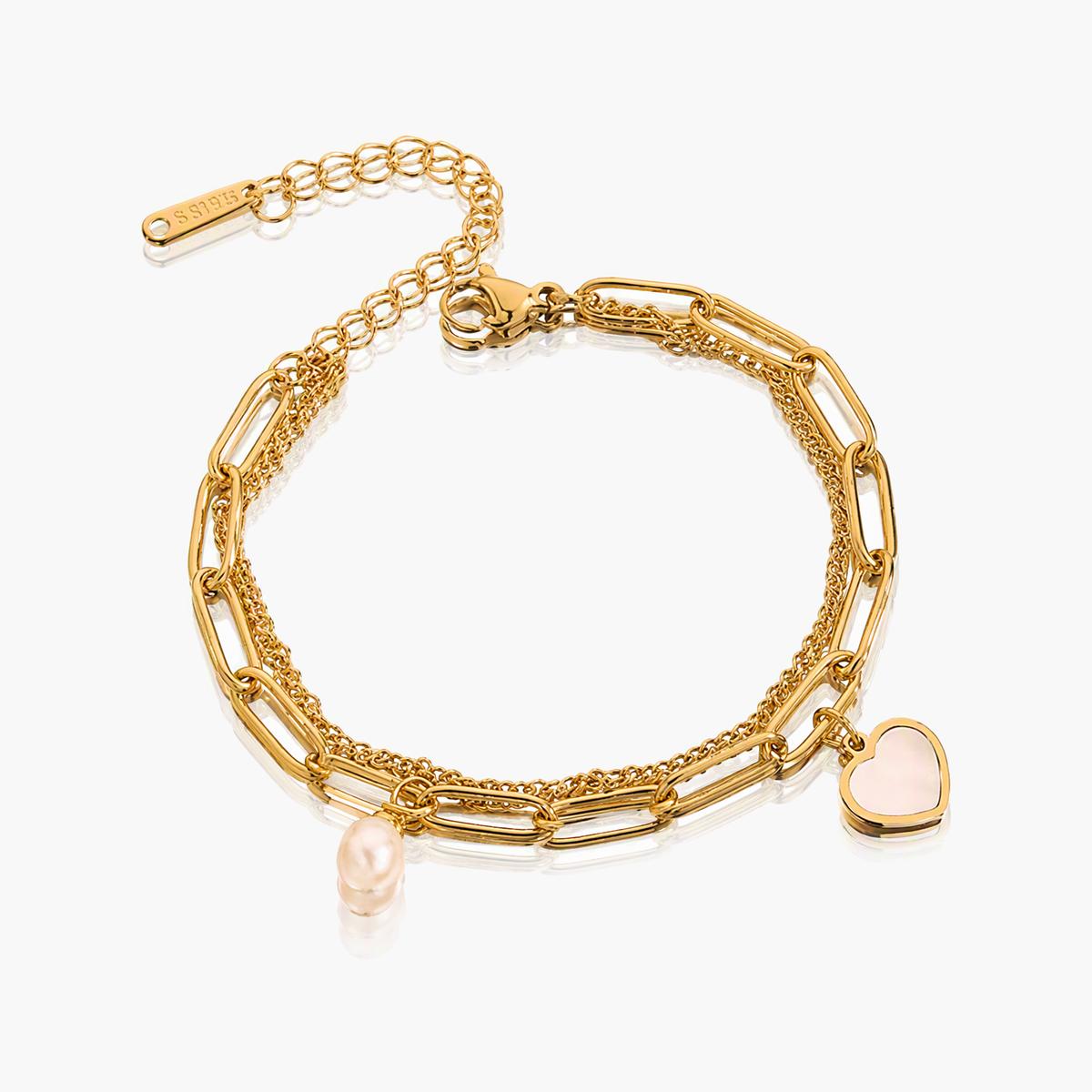 Dainty Heart & Pearl Charm Bracelet