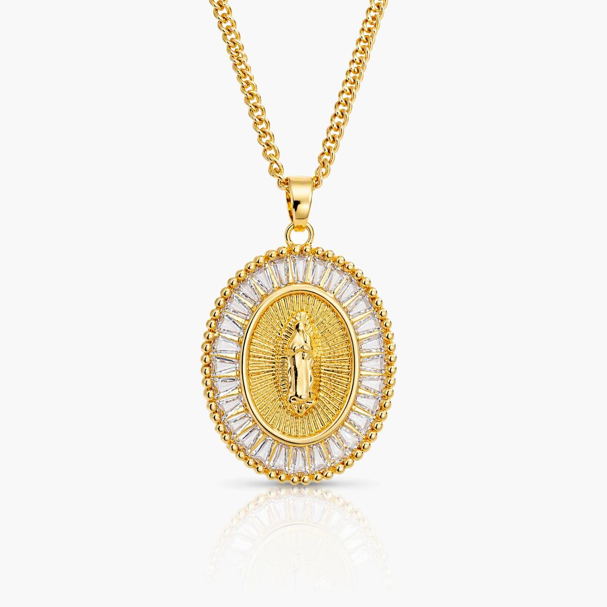 Oval Virgin Mary Pendant Necklace