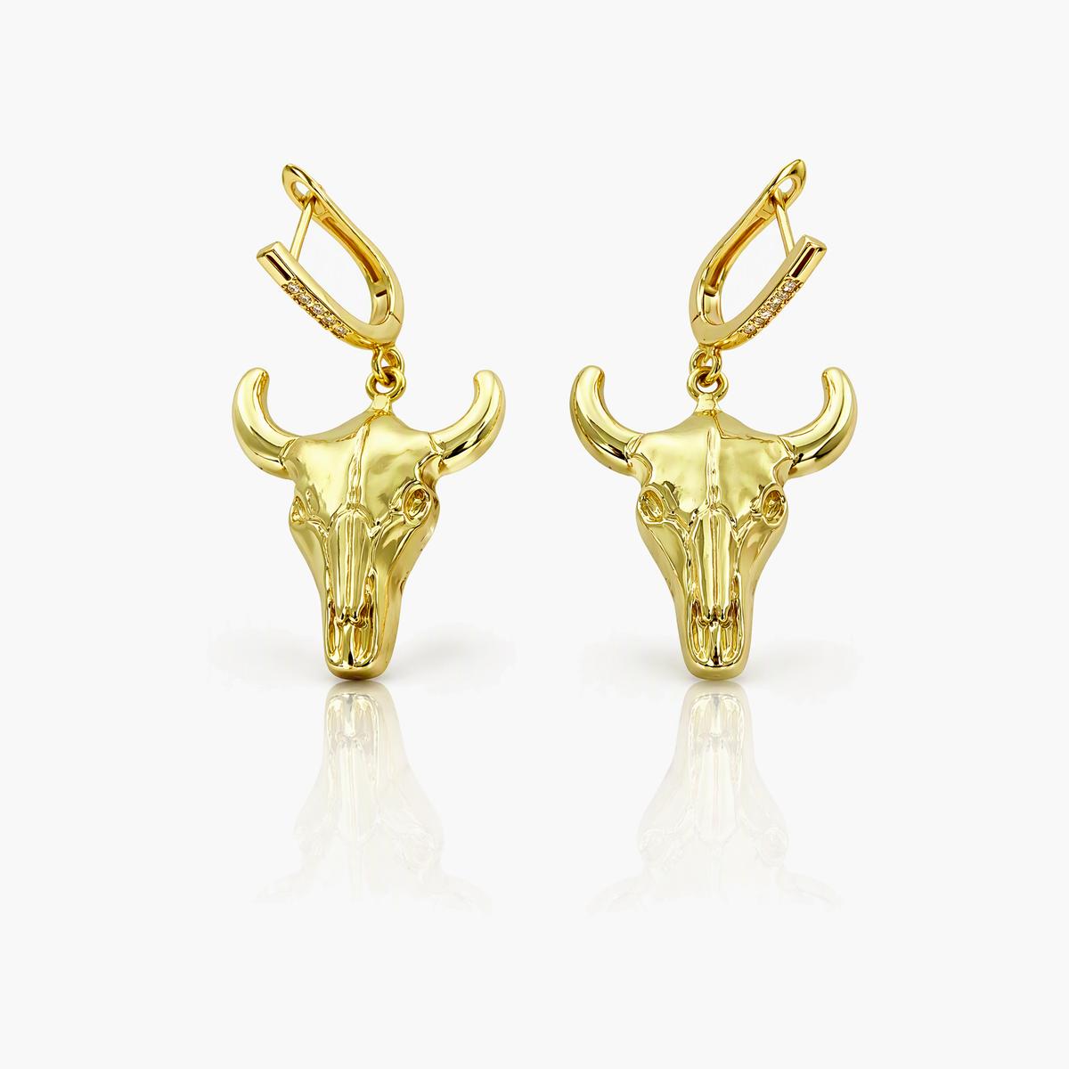 Trendy Bull Skull Drop Earrings