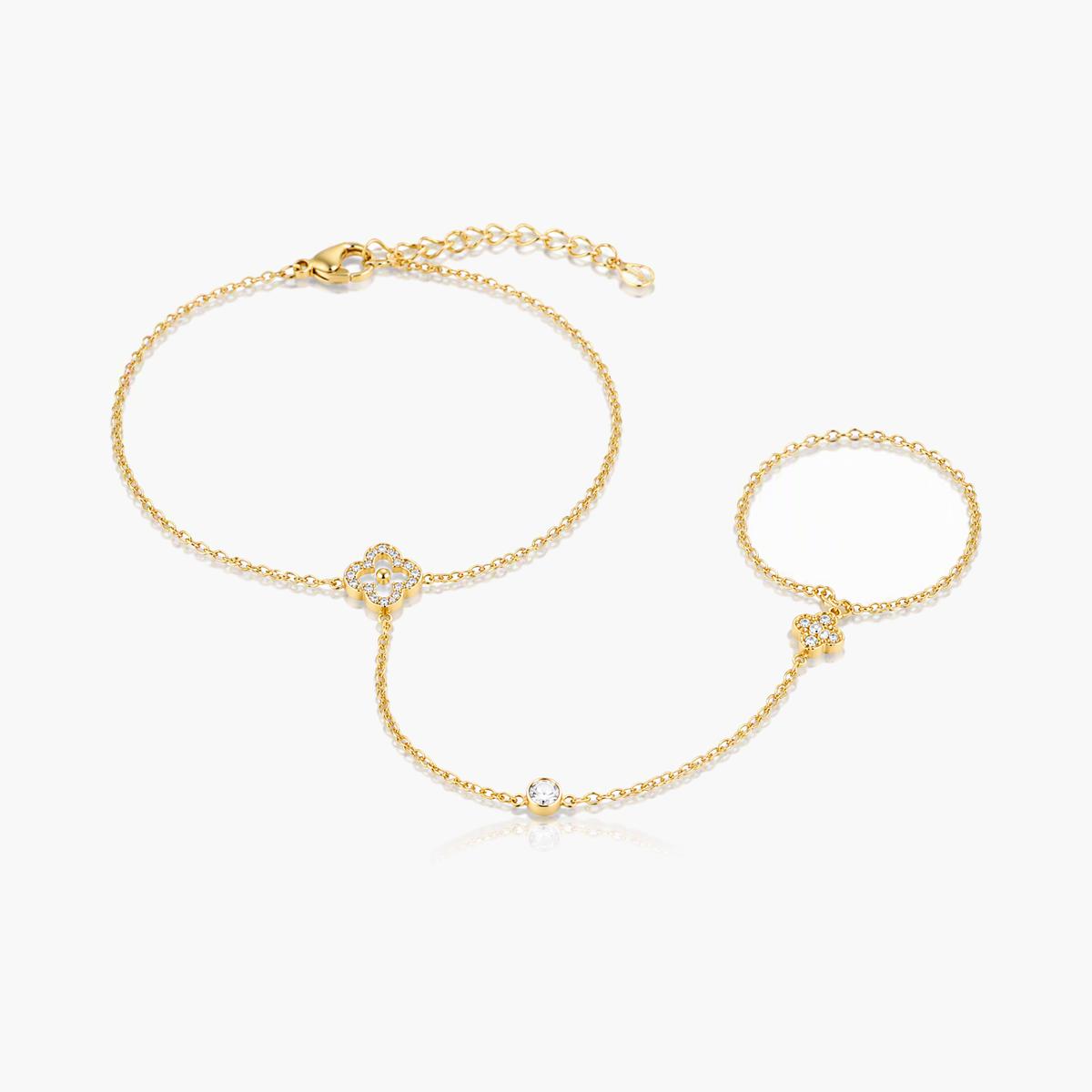 Dainty Four-Leaf Clover Hand Chain Bracelet