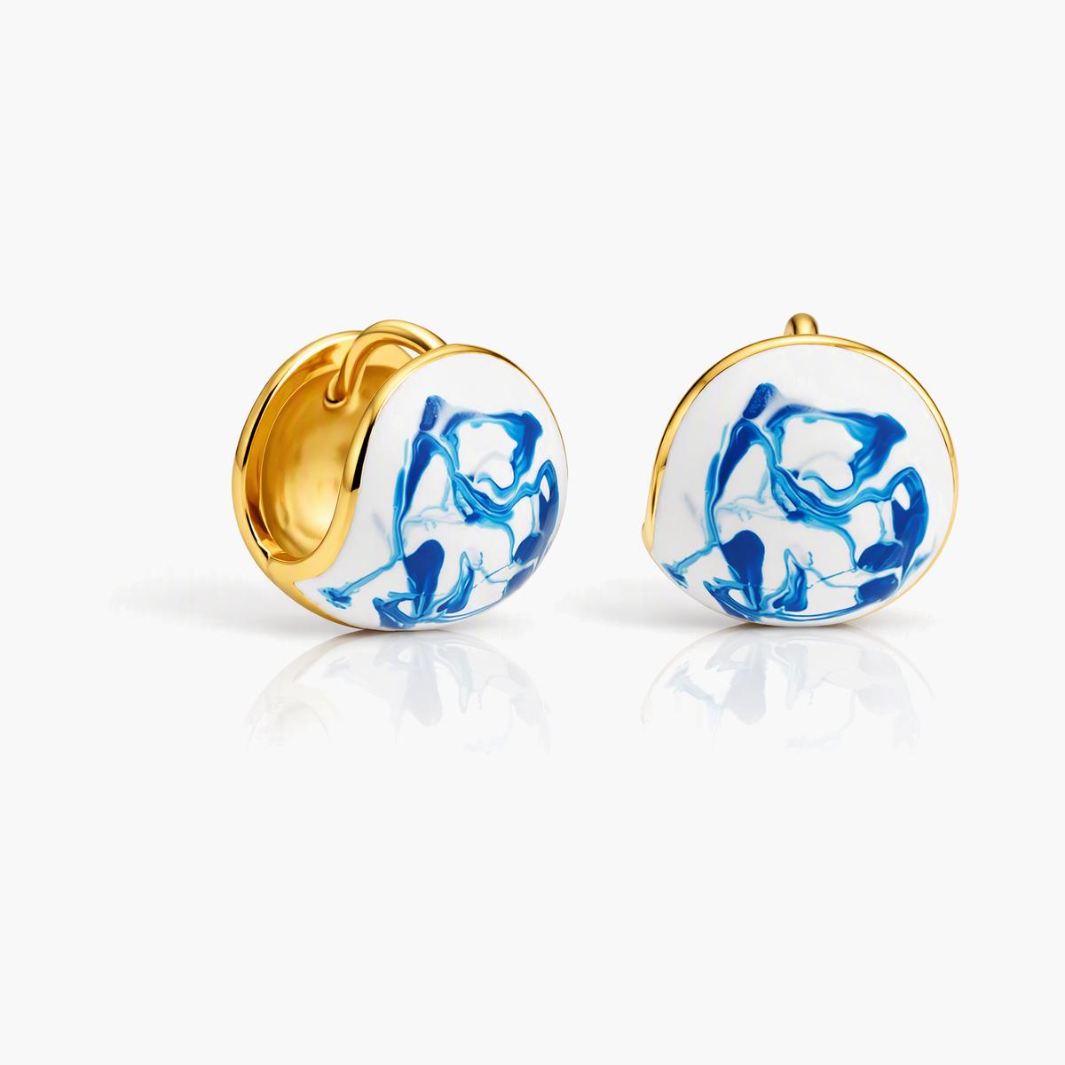 Blue Marble Hoop Earrings